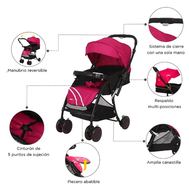 Carriola Reversible Lu Baby Rosa