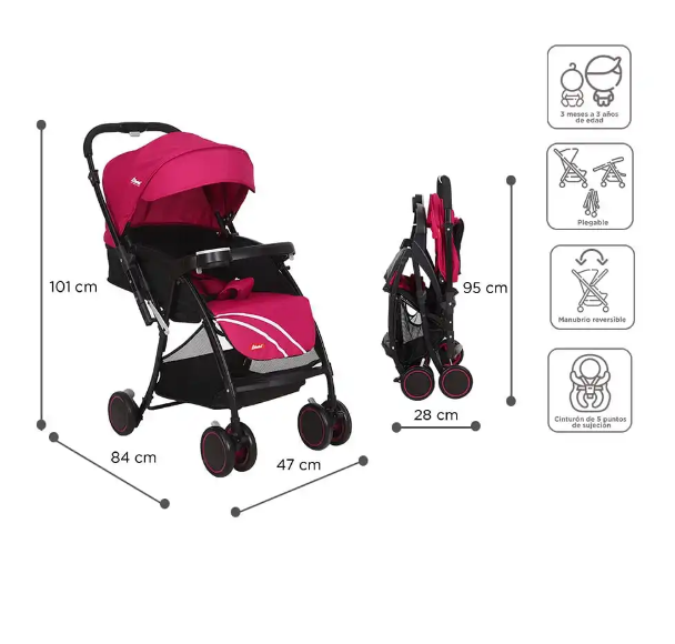 Carriola Reversible Lu Baby Rosa