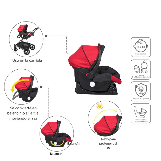 Carriola Travel System Crown Rojo